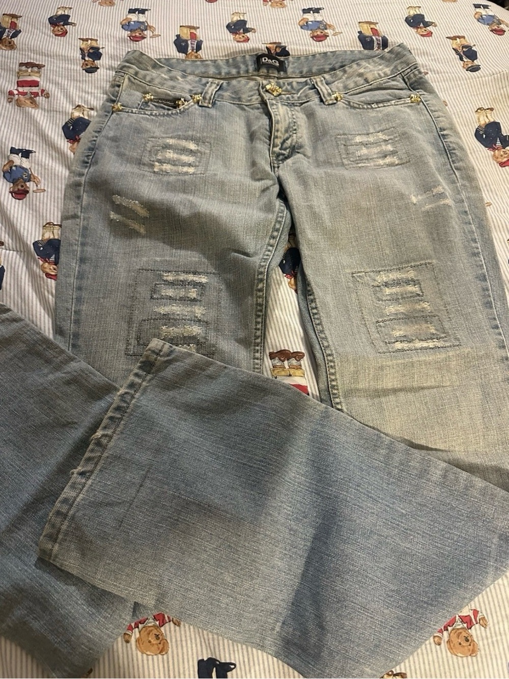 D&G Light Blue Distressed Wide-Leg Jeans